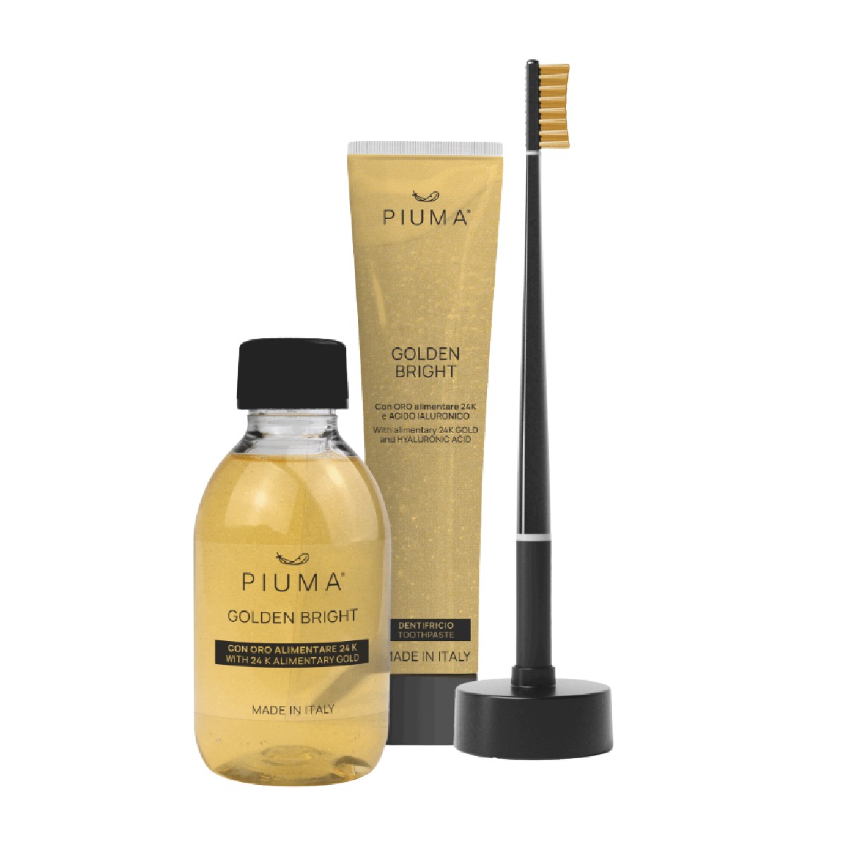 Piuma Golden Bright dárkový set s pravým zlatem pro zářivý a zdravý úsměv